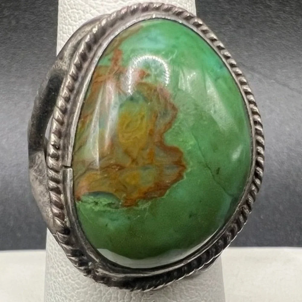 Vintage Sterling Silver Turquoise Ring Southwestern Sz 7.5 13g‎ READ